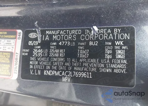 2020 Kia Sportage Lx из США, поврежденный, VIN KNDPMCAC2L7699611